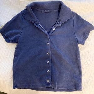 Blue collard cropped button down short sleeve